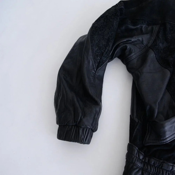 Vintage Giii Black Leather &  Suede Floral Design Zip Up Bomber Jacket Medium - Picture 9 of 15